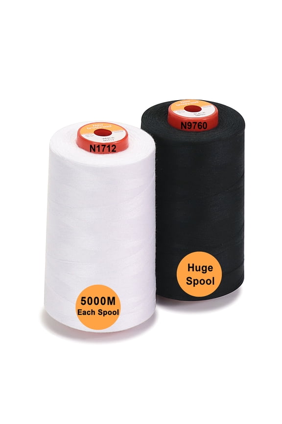 Polyester Sewing Serger Quilting Thread - 5500Y (5000M) - 1 White + 1 Black