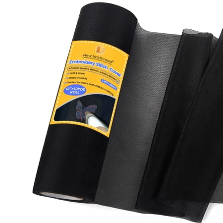New brothread Gentle Fusible Embroidery Backing - 12" x 10 Yard Heat-Activated Lightweight Stabilizer for Scratch-Free Stitch Protection (Black)