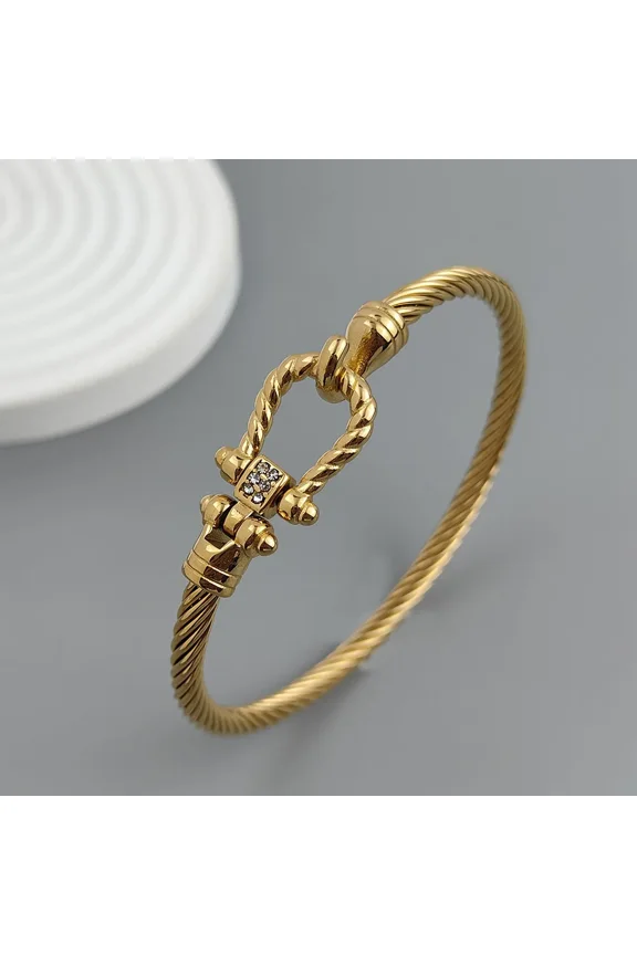 New button pattern horseshoe 14K White Gold bracelet, high quality waterproof couple bracelet, wife