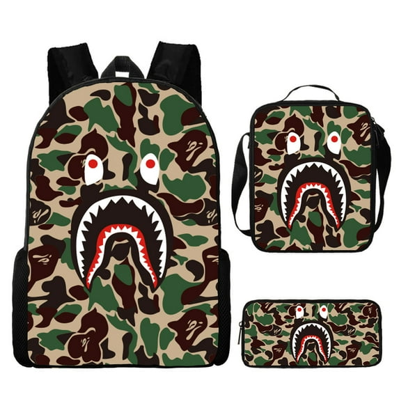 New camouflage color matching shark student schoolbag digital printing large capacity cartoon animation backpack backpack
