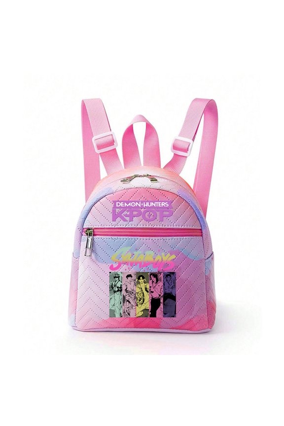 New cartoon anime 2D K-pop cool print school backpack, simple candy color versatile student commuter backpack