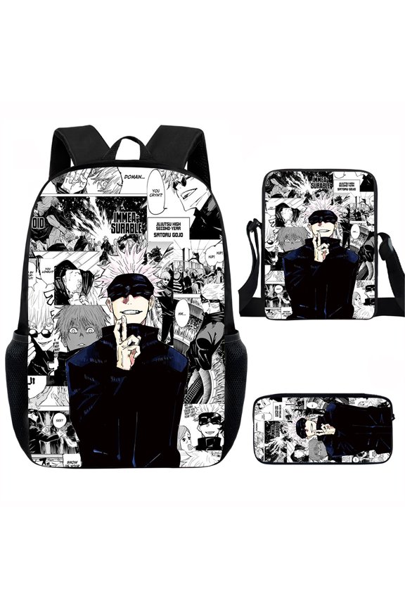 New cartoon anime Jujutsu Kaisen 3D printed backpack, 15inch large capacity, lightweight, durable, versatile, with thickened shoulder straps, suitable for students and outdoor sports