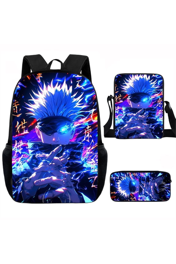New cartoon anime Jujutsu Kaisen 3D printed backpack, 15inch large capacity, lightweight, durable, versatile, with thickened shoulder straps, suitable for students and outdoor sports