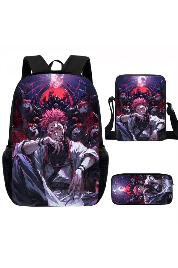 New cartoon anime Jujutsu Kaisen 3D printed backpack, 15inch large capacity, lightweight, durable, versatile, with thickened shoulder straps, suitable for students and outdoor sports