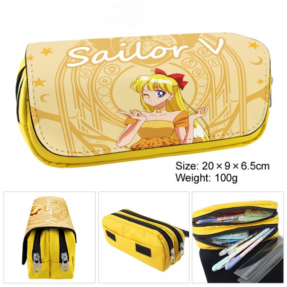 New cartoon anime Sailor Moon two-dimensional canvas pencil case, large-capacity double-layer zipper pencil bag for students, stationery box