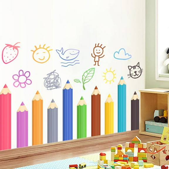 New cartoon painting colored pen wall stickers