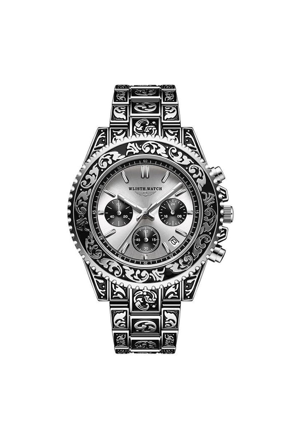 New carved design elegant watch with calendar, quartz watch, fashionable men's wristwatch, business trendy, unique and creative men's watch