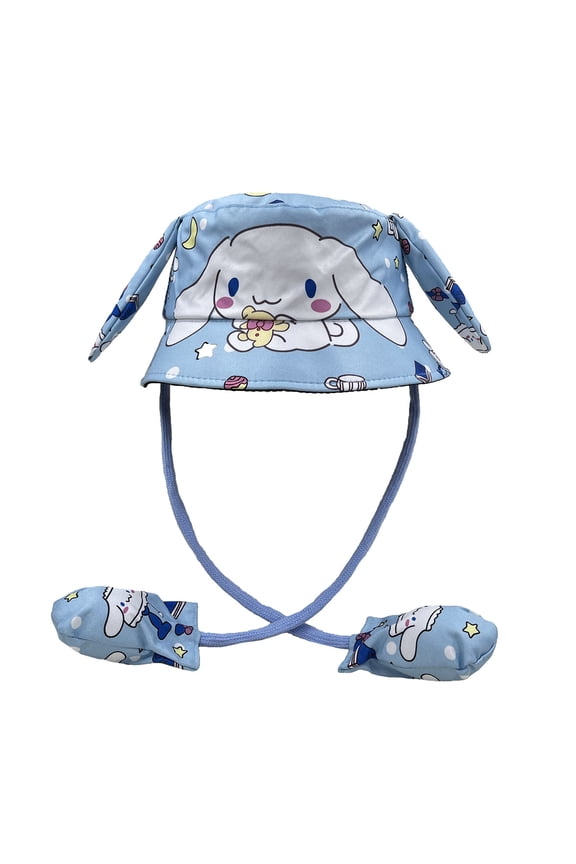 New cute cartoon Stitch guinea pig print bucket hat with 3D movable ear airbags, Kuromi summer beach hat