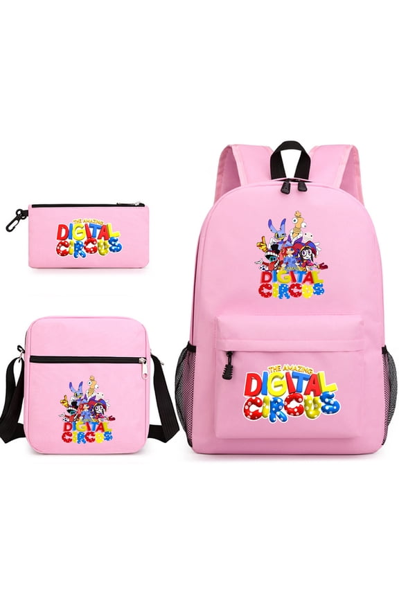 New cute cartoon digital adventure circus cool print large-capacity backpack, student campus sports backpack, shoulder bag, and pencil case three-piece set
