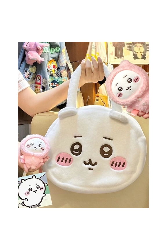 New cute chikawas self-deprecating bear handbag tote bag Hachiji Ikawa plush big head bag kawaii gift