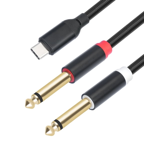 New digital version woven cotton mesh TYPE-C male-to-male dual 6.35 single-channel computer notebook audio cable,black-1M