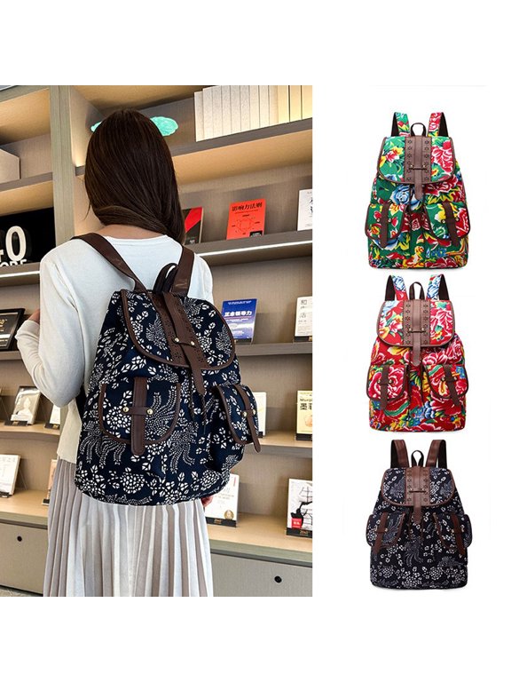 New double-shoulder backpack with Chinese floral fabric elements in nylon, a personalized and fashionable bag for leisure travel