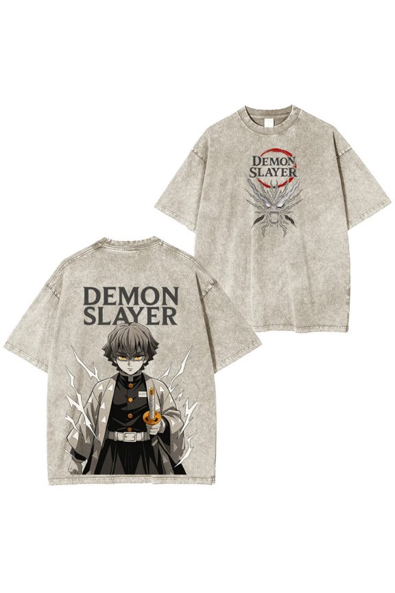 New fashion cartoon anime Demon Slayer cool print T-shirt, summer casual versatile round-neck loose short-sleeve top for men and women