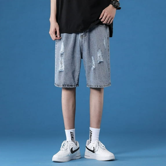 New fashion men's summer denim shorts trendy Korean version five piece pants street casual sports shorts