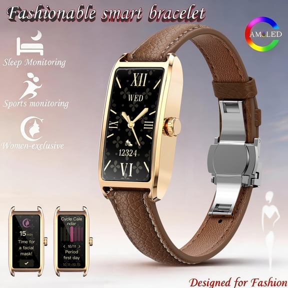 New fashionable smart Women's wristband, supporting multiple exercise modes, step counting function, yoga, hiking, cycling, water management, elegant Golden case, exquisite strap design,feminine care