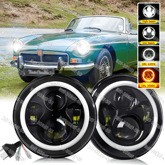 New for MG MGB 1969-1981 7inch Round LED Headlights Headlamp High/Low Bulbs A++