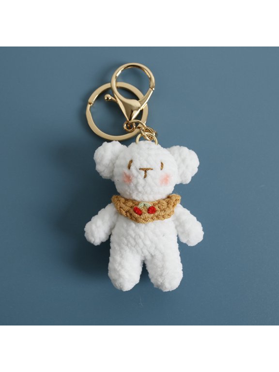 New hand-knitted lace bear plush toy, cute yarn crocheted exquisite hanging ornament, perky-butt bear handmade keychain