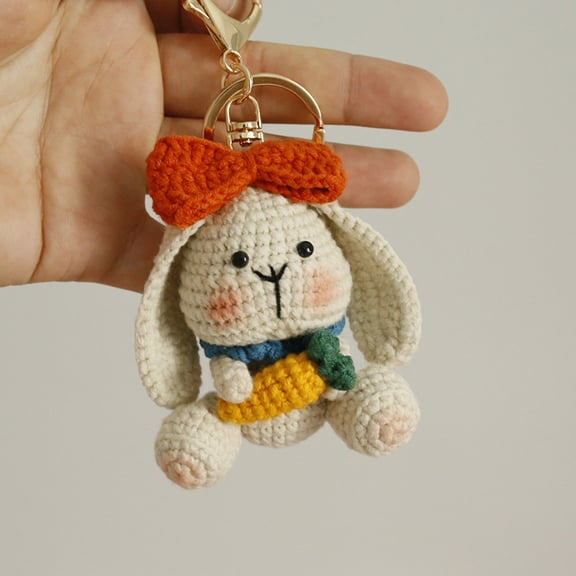 New hand-knitted lop-eared rabbit plush toy, exquisite wool crochet rabbit pendant, vintage-style handmade decoration