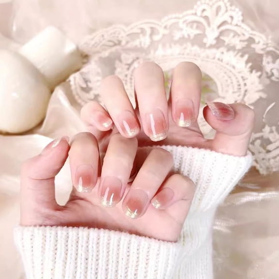 New handmade wear boutique nail sunset afterglow short nail patch finished product blush wrinkles aurora French