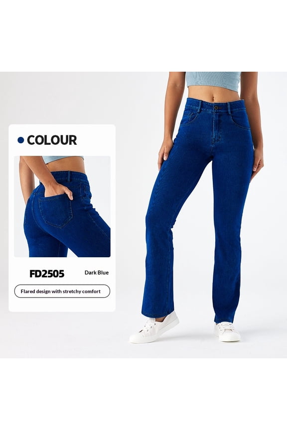 New high-elastic yoga denim bell-bottom pants for women, slimming and butt-lifting, with zipper pockets, suitable for fitness and casual wear