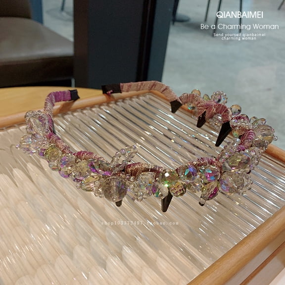 New high-end hairband with pink crystal waves, pressure hair clip for high crown, stylish hair accessory