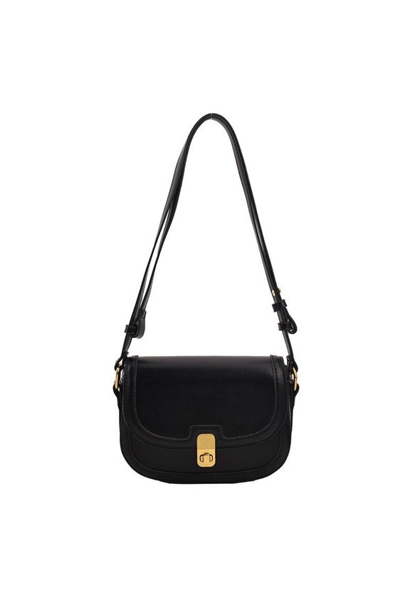 New high-grade PU leather niche autumn and winter fashion Joker Messenger bag saddle bag-black
