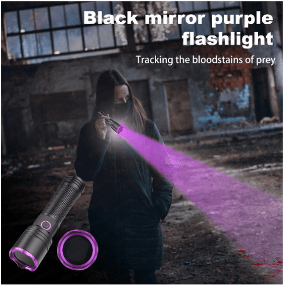New high-power UV365 black mirror purple light Rechargeable Blood Tracking Light For Night Hunting 2000 Lumens Blood Tracking Flashlight Gifts