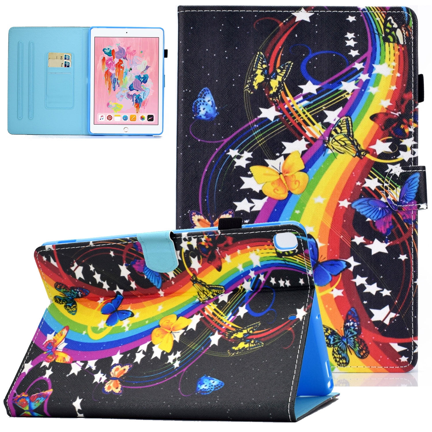 New iPad 10.2" Case 2019 (7th Generation), Allytech Slim Fit Smart Cover with Auto Sleep Wake Multi Angle Stand Pencil Holder Protection Folio Flip Shell Cover for Apple iPad 10.2 Inch, Butterflies