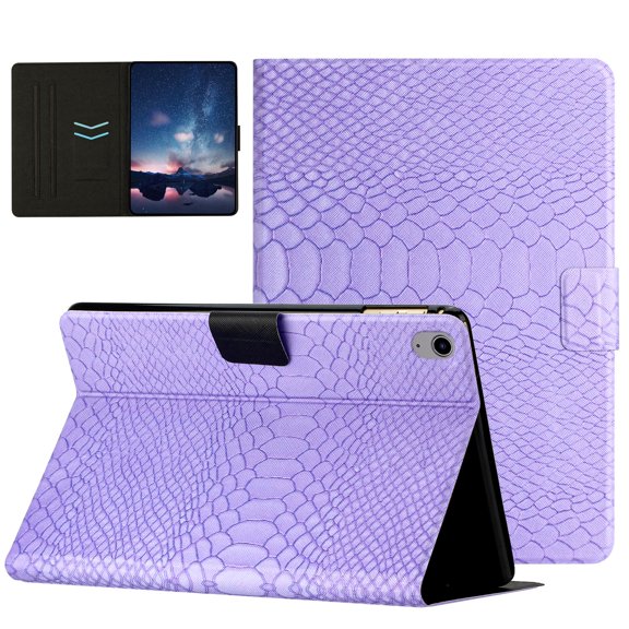 New iPad 10.9" 10th Generation Case, Allytech Crocodile Pattern Synthetic Leather Smart Auto Sleep Wake Kickstand Folio Protective Case for iPad 10th Gen 10.9 inch 2022, Purple