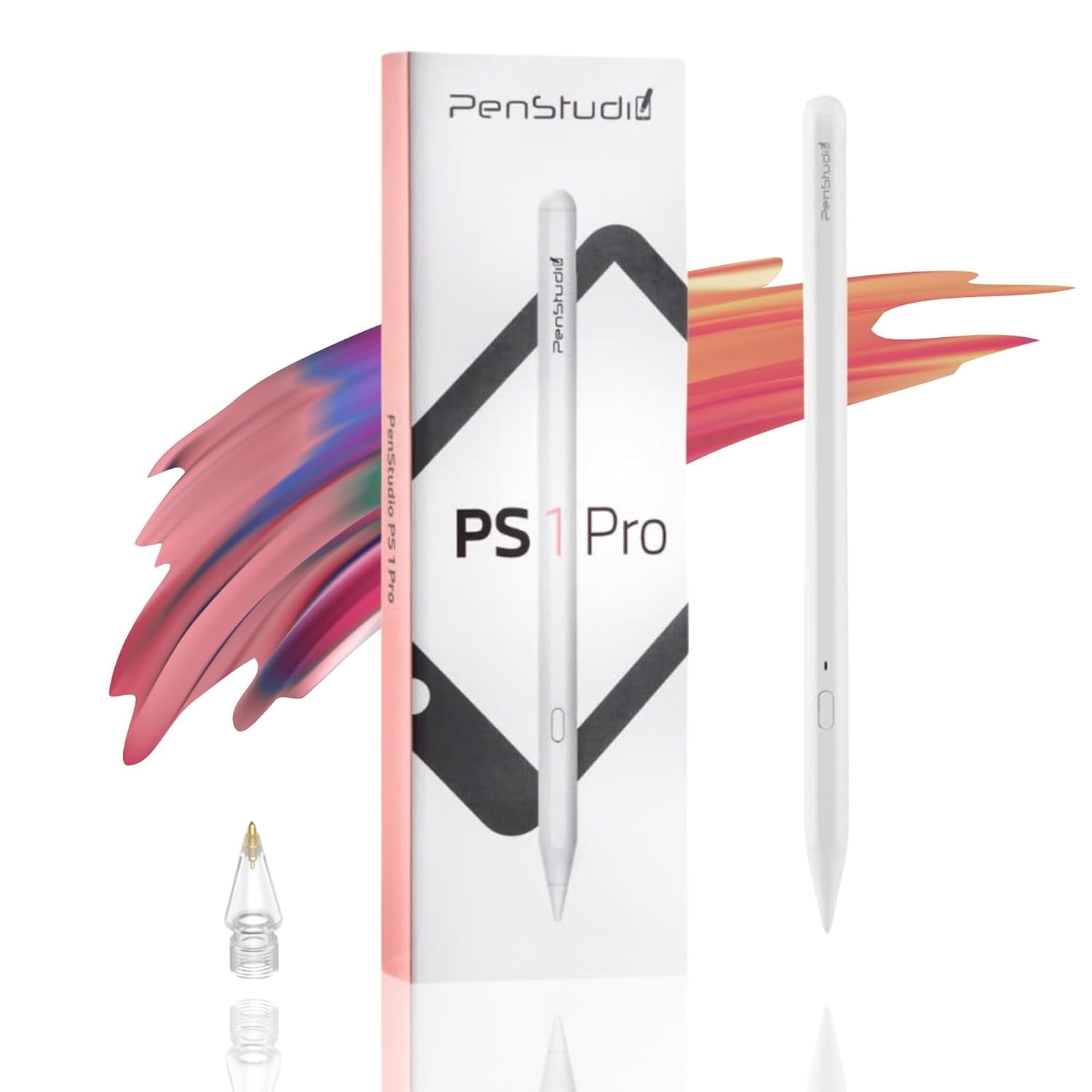 PS1-Pro Stylus Pen for Apple iPad 2018-2025｜Fast Charge Custom Shortcuts Pixel-Perfect with Metal Chrome Tip｜Pencil for iPad 11th & 10th Generation, Pro 11"/12.9"/M4, Air 3/4/5/M2/M3, mini 5/6th Gen