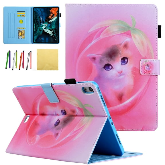 New iPad Pro 11" 2018 Case - Allytech Premium PU Leather Stand Smart Case with Auto Wake/Sleep Function & Card Slots for Apple iPad Pro 11 inch 2018 Model Tablet, Pink Cat