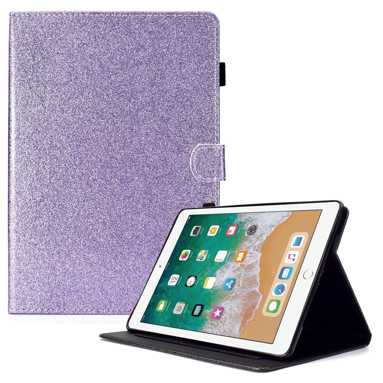 New iPad Pro 11 Inch Case 2018 Released, Allytech PU Leather Glitter Sparke Slim Fit Folio Stand Auto Sleep Wake [Pencil Holder] Protective Cards Holder Wallet Case for Apple iPad Pro 11 Inch, Purple
