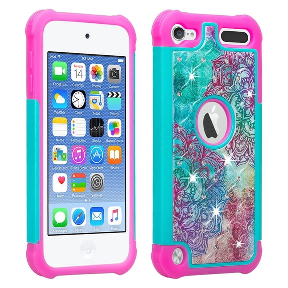New iPod Touch 7/6/5 Case Silicone Protective Hard Case For New Apple iPod Touch 5/6/7th Generation - Teal Flower