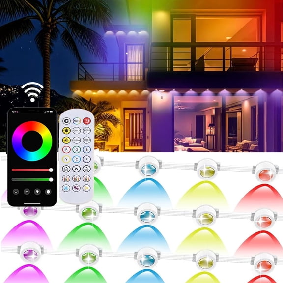 Permanent Outdoor Lights, 150FT RGBIC Outdoor String Lights with with 75 LED Lights, Smart App Control, IP67 Waterproof, Music Sync, DIY Scene Modes, Eaves Lights for Christmas Holiday Decoration