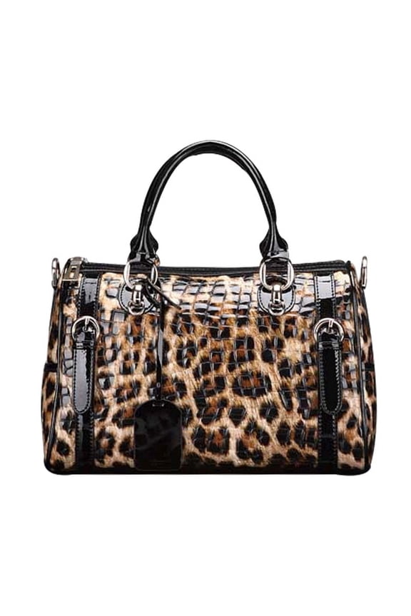 New leather women's bag, Boston tote, leopard print top cowhide large capacity cross-body bag