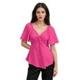 thumbnail image 1 of Loose v-Neck Plus Size Women's Top, Solid Color Knotted Design t-Shirt, Polyester Business Casual Women's Clothing, 1XL-5XL Rose Red., 1 of 5
