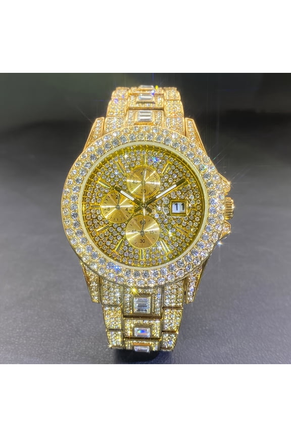 New luxury men's watch automatic date fashion quartz wristwatch, men's hip-hop ice diamond women's party watch