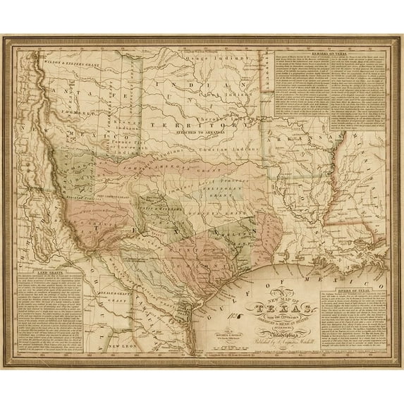 New map of Texas : with the contiguous American and Mexican states 1835 - Decorative Sepia Poster Print by S. Augustus Mitchell
