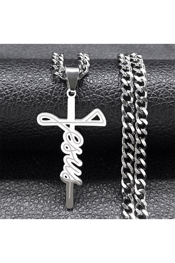 New men's Epistolary cross Pendant Necklace For Men Women 14K White Gold Chain Punk Rock Rapper Unisex Jewelry Gifts