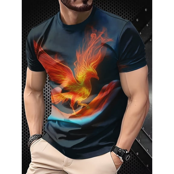 New men's creative digital print fashion short-sleeve shirt, premium men's clothing, round-neck short-sleeve, stylish men's top