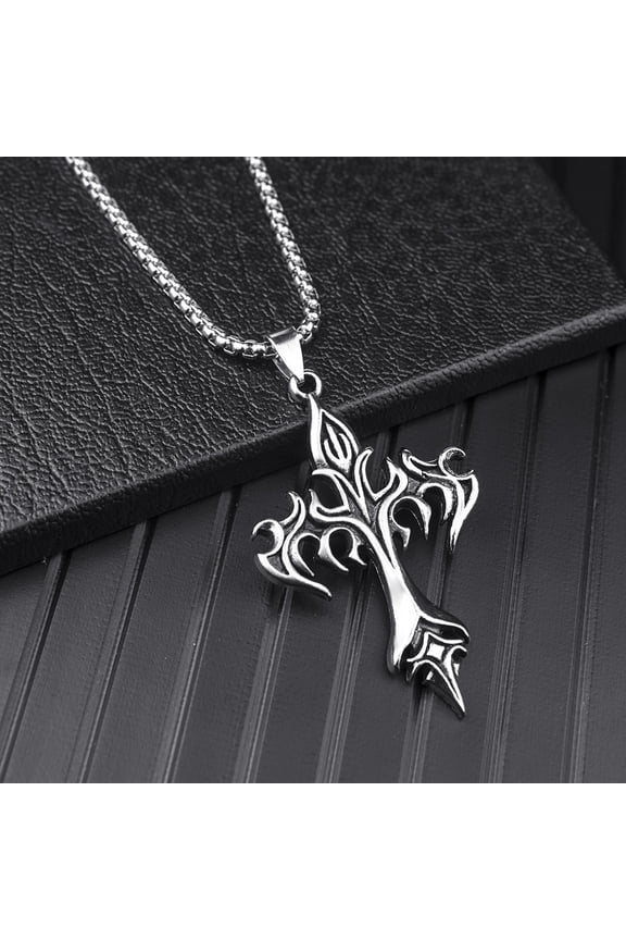 New men's cross necklace five-pointed star necklace flame cross necklace domineering fashion pendant
