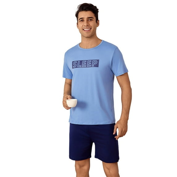 New men's short-sleeved shorts in solid color, loose and simple, suitable for casual home wear. Set of clothing.