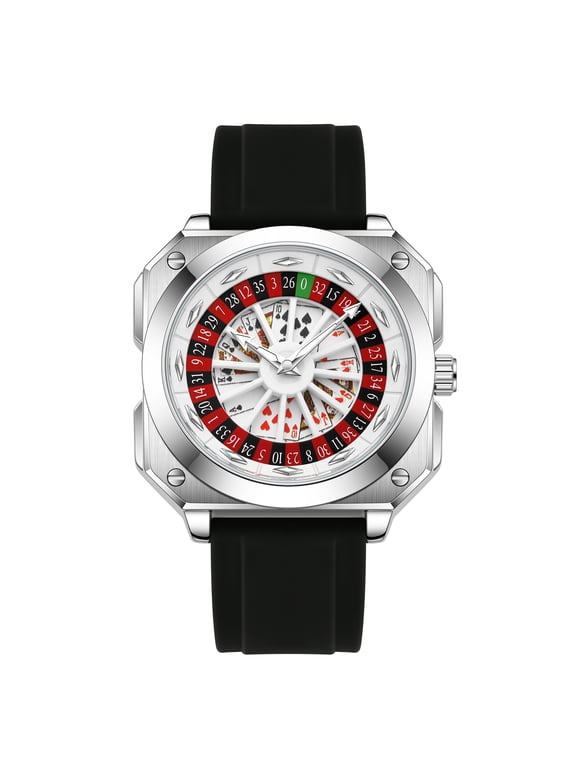 New men's watch, male model, fortune wheel spinner poker design, personalized quartz watch, non-automatic wristwatch, waterproof and luminous