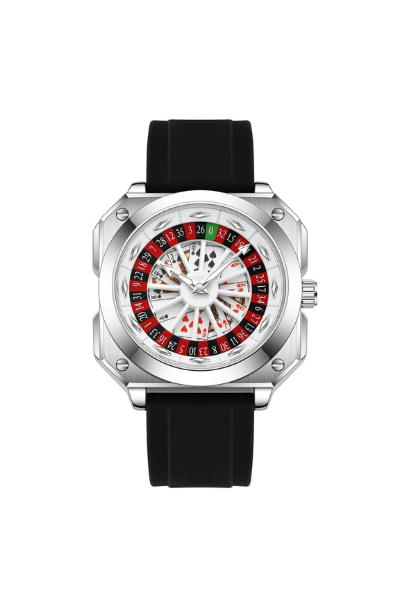 New men's watch, male model, fortune wheel spinner poker design, personalized quartz watch, non-automatic wristwatch, waterproof and luminous