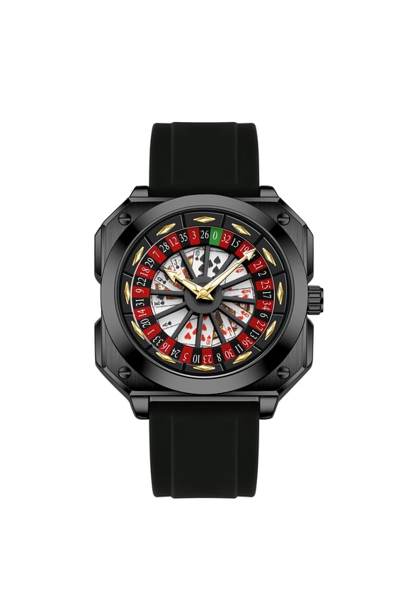 New men's watch, male model, fortune wheel spinner poker design, personalized quartz watch, non-automatic wristwatch, waterproof and luminous