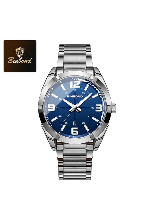 New men's watch with three-dimensional numbers, large dial quartz watch, light luxury steel band men's watch, trendy and fashionable business wristwatch