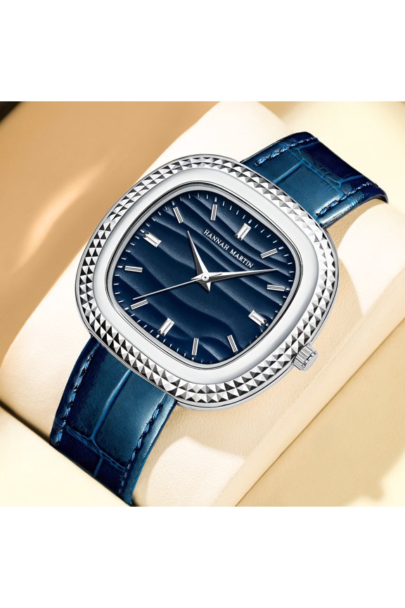 New men's watch with toothed bezel, square quartz watch, fashionable and trendy men's wristwatch, waterproof, high aesthetic value, with PU leather strap