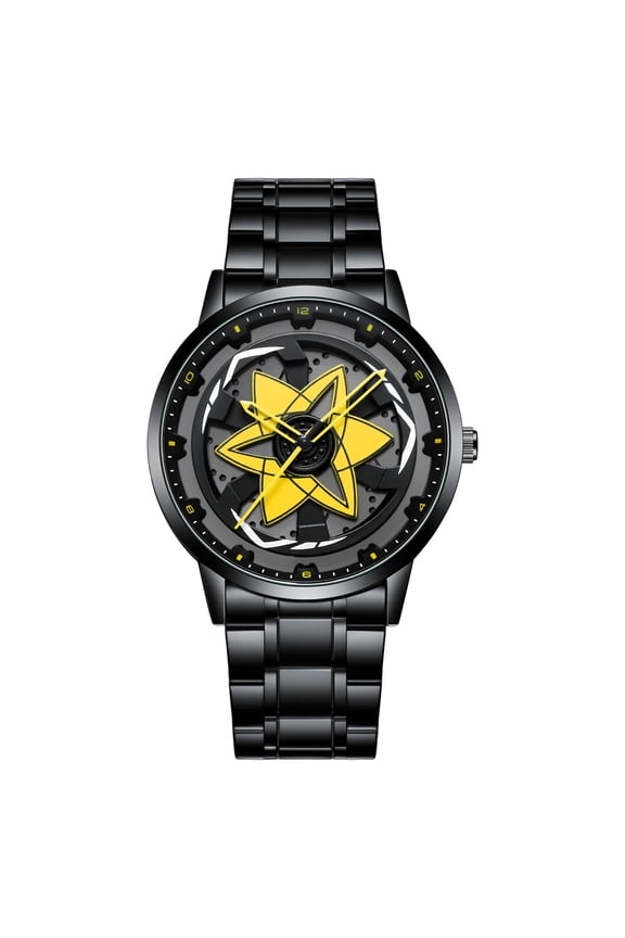 New men's watch with creative waterproof rotating wheel design, fashionable three-dimensional hollow design, quartz wristwatch for men
