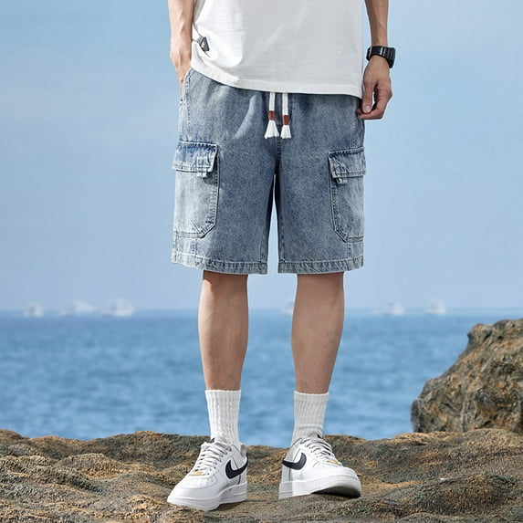 New men's workwear denim shorts, loose and trendy American retro youth summer capris casual denim shorts