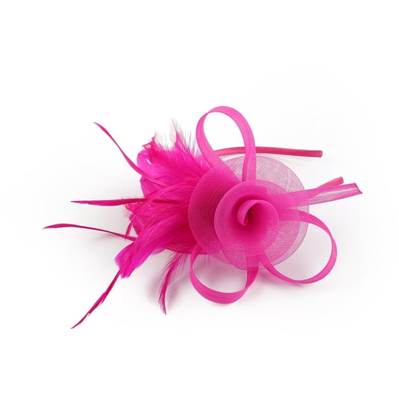 New mesh feather bridal headpiece retro elegant women's tea party top hat headband clip party performance headflower（Rose Red）